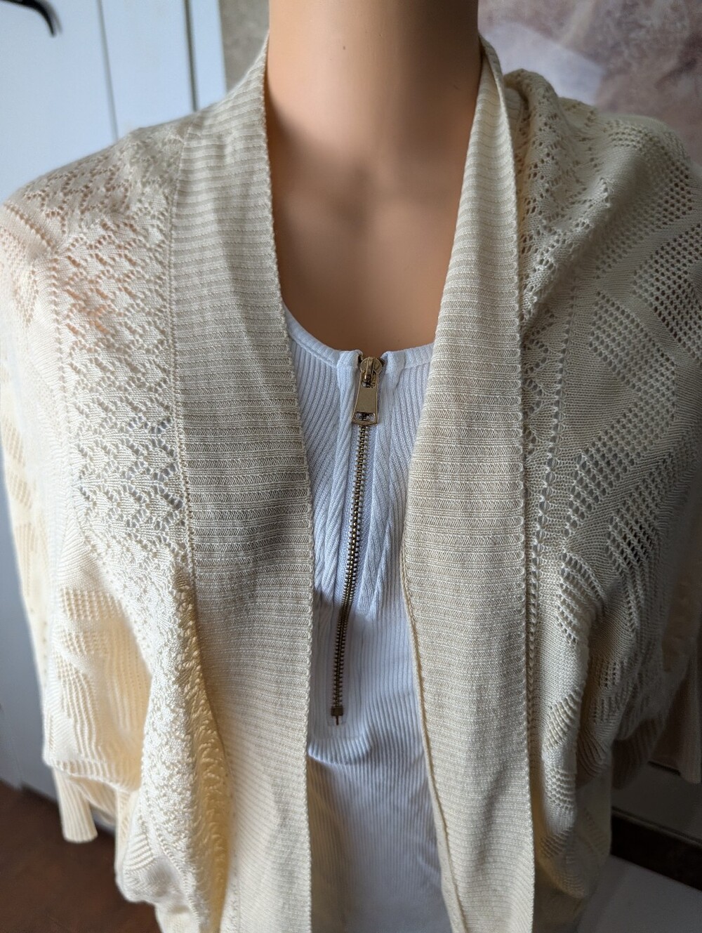 Pink Rose Open Knit Cream Cardigan Size M - Picture 4 of 8